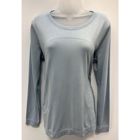 Lululemon Shirt Womens 10 Cyan Blue Swiftly Tech 2.0 Long Sleeve Crew Thumbholes - Picture 1 of 7